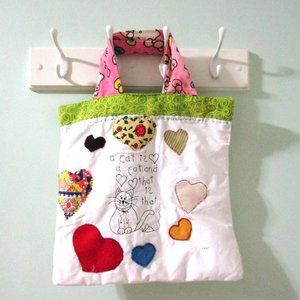 Hand-Stitched Embroidered Front Halloween Cat Bag Clutch Purse